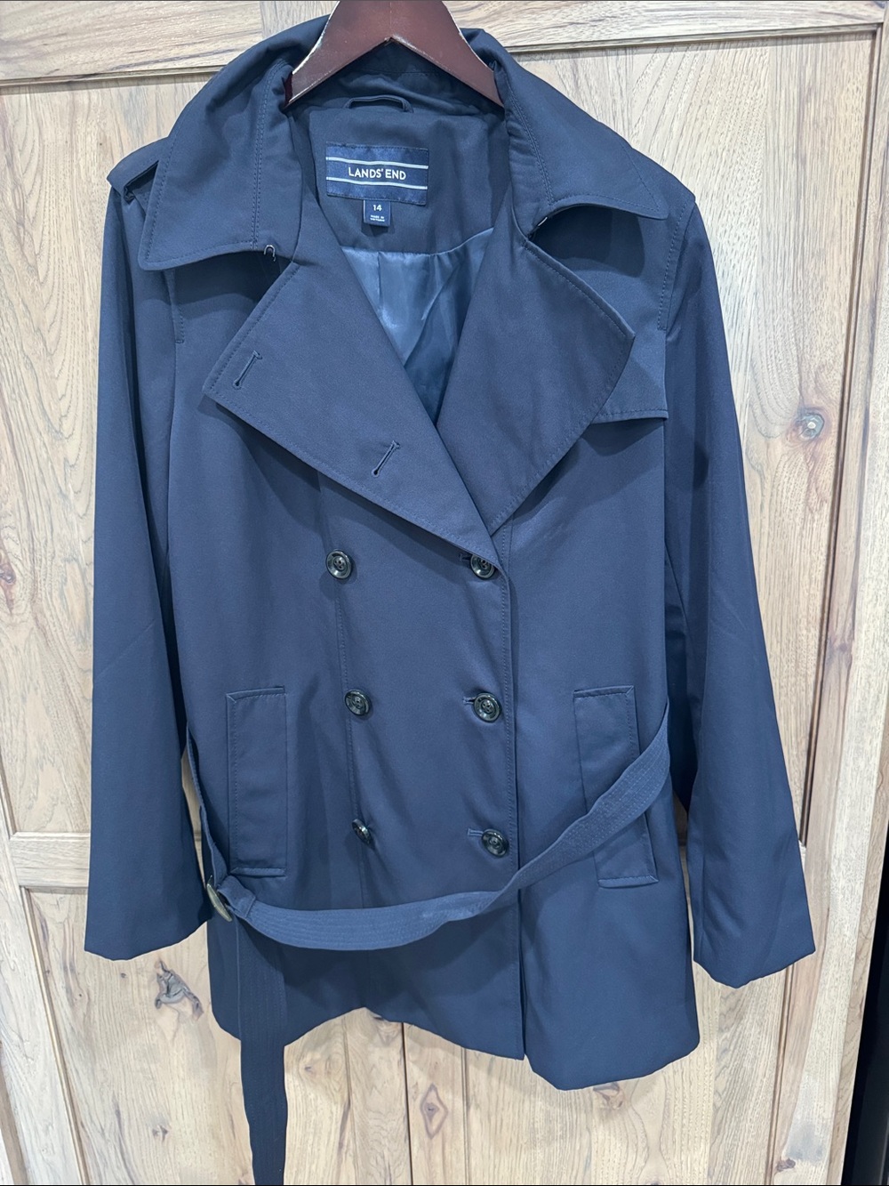 Lands' End Women's Navy Double-Breasted Trench with Belt